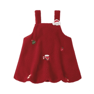 [抗菌锁温]女童裙子儿童背带裙红色新年加绒小宝宝连衣裙保暖女孩