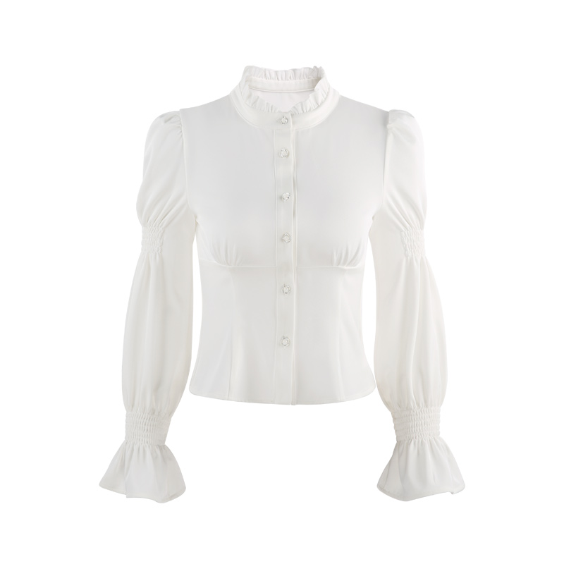 韩语琳白色长袖衬衫女上衣女设计感小众2024新款高级感短款衬衣秋