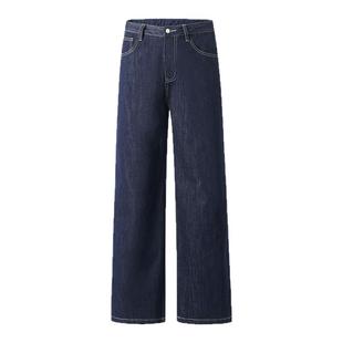 CHAN MONTH美式复古原色牛仔裤男款高街秋冬潮宽松加绒直筒长裤子