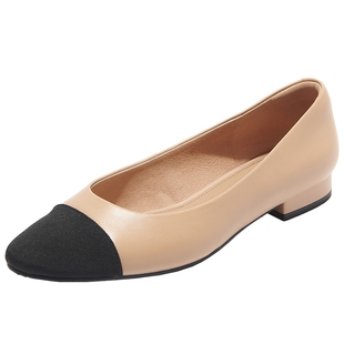 张慧雯同款百田森法式单鞋女春秋绝美小跟鞋羊皮真皮女鞋平底鞋子