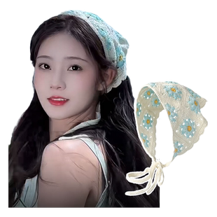 头巾三角巾女田园风头饰海边包头法式2026新款夏季多巴胺镂空针织