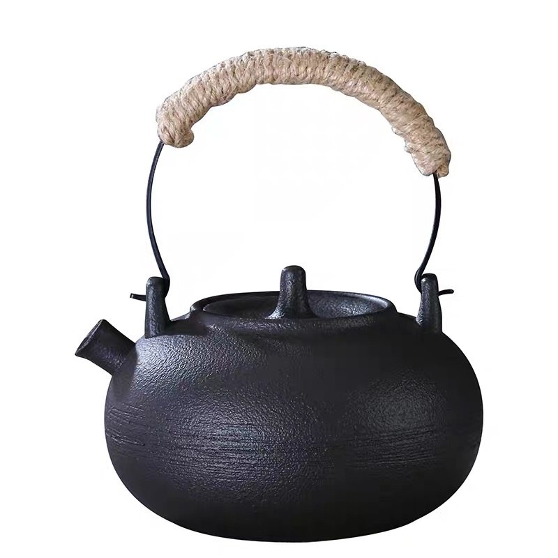 日式老岩黑陶养生炉明火烧煮茶壶