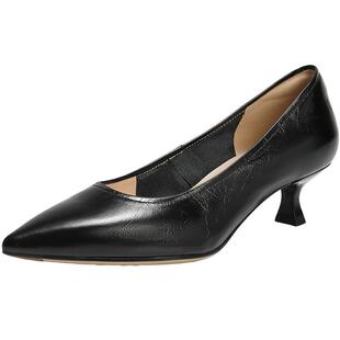 百丽女鞋子黑色细高跟鞋2026春季新款真皮通勤浅口单鞋BFH01AQ6