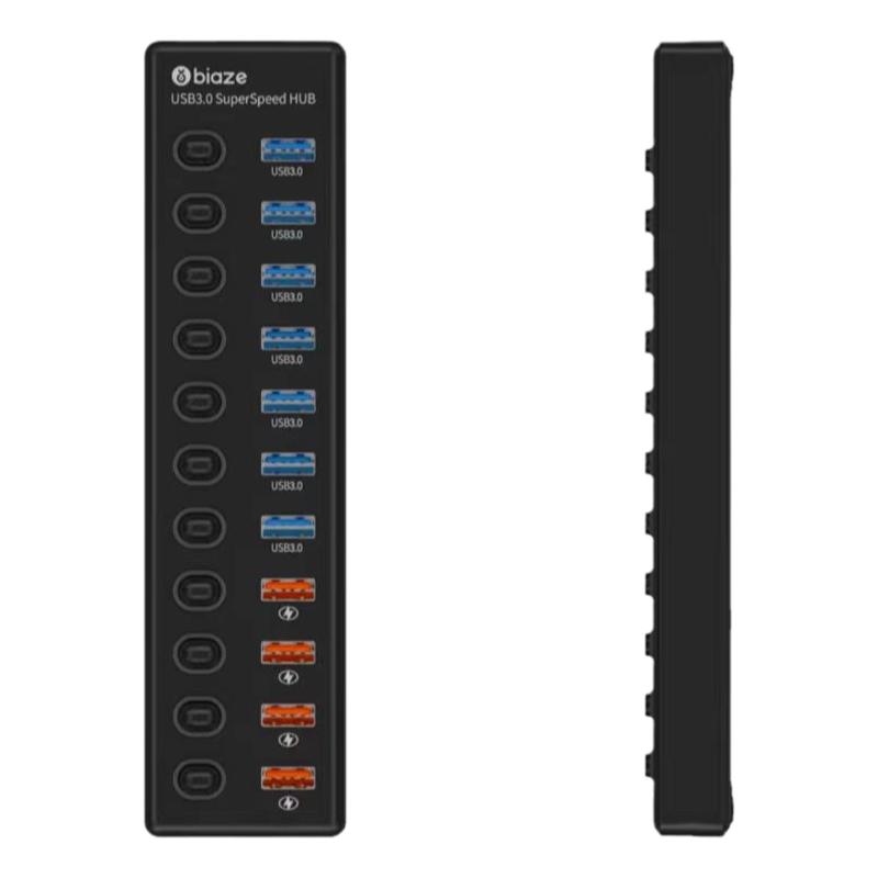 毕亚兹 USB3.0分线器高速11口拓展坞HUB集线器独立开关带电源供电