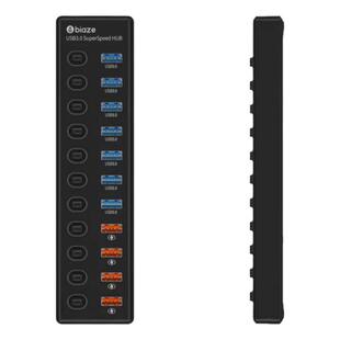 毕亚兹 USB3.0分线器高速11口拓展坞HUB集线器独立开关带电源供电