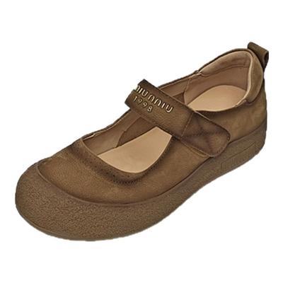 大丫丫大码女鞋头层牛皮平底单鞋