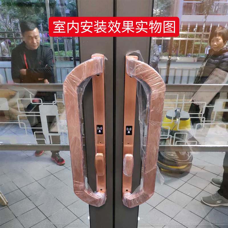 大拉手防水指纹锁断桥铝合金门不绣钢推拉平开门智能密码门锁