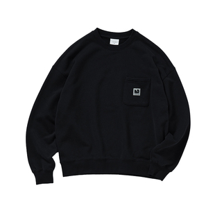 714street国潮宽松落肩口袋抓绒卫衣男2025秋冬新款情侣装长袖T恤