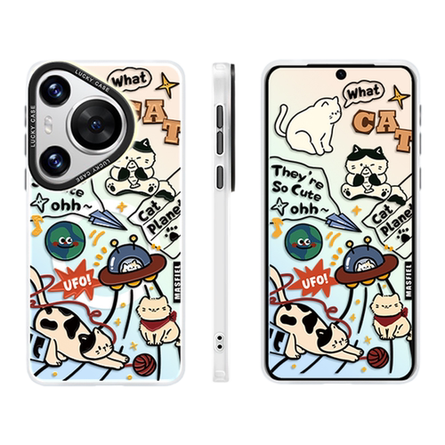 MASFEIL × 复古拼贴猫咪适用华为Pura80手机壳p60新款p70磁吸带支架p40pro+保护套p50外壳硅胶女高级感Ultra