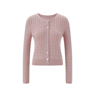 MELINDA LI【东海岸】梦颖私服复古木玫瑰粉绞花针织开衫背心套装