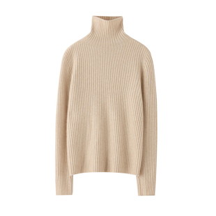 一线成衣七针加厚高领羊绒衫女宽松抽条毛衣秋冬新款显瘦羊绒打底