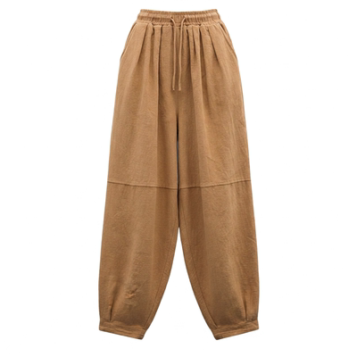 新中式棉麻松紧腰透气禅意哈伦裤