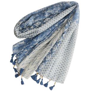 春夏波西米亚风棉麻文艺围巾防晒披肩手工木珠流苏装饰丝巾大纱巾