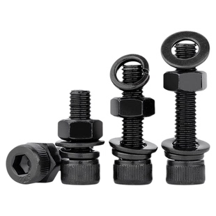 12.9级高强度杯头内六角螺丝四件套组合套装螺栓螺母平弹垫M3-M24