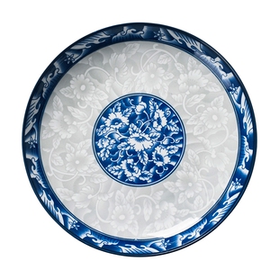 青枝玉蔓陶瓷盘子中式盘青花6个装复古圆形菜盘大10寸4家用7英寸9