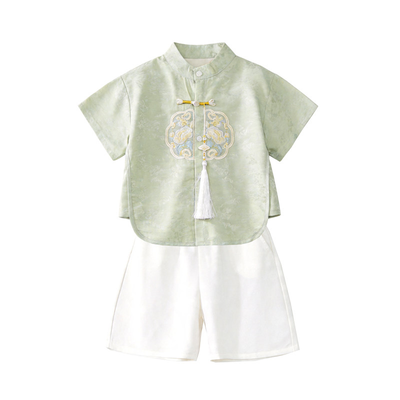 新中式男童汉服夏季薄款国风套装儿童古装中秋演出服宝宝少爷唐装