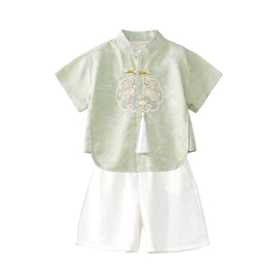 新中式男童汉服夏季薄款国风套装儿童古装中秋演出服宝宝少爷唐装