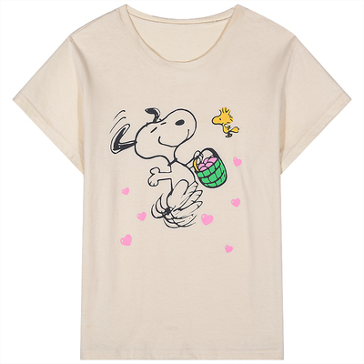 落落狷介短袖米色印花T恤女