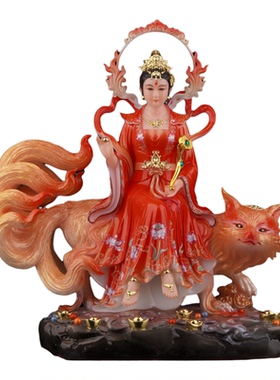 新款合成汉白玉九尾女狐像体摆件