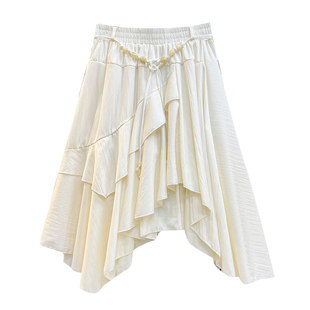 冬季法式计感小众不规则半身裙秋冬女2026新款白色设小个子长裙子