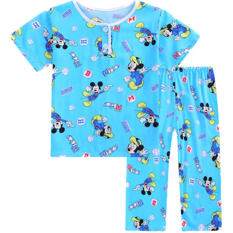 夏季儿童棉绸睡衣1-3-5-9-11岁男孩女童短袖长裤薄款宝宝绵绸套装