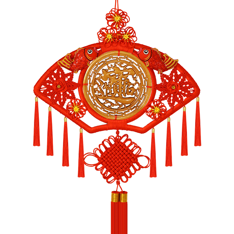 扇形桃木中国结挂件客厅大号高档
