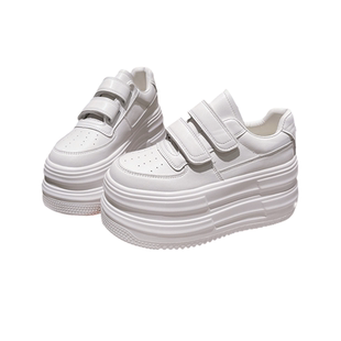 8cm~韩版小个子休闲鞋板鞋超高跟魔术贴小白鞋厚底松糕面包鞋女鞋