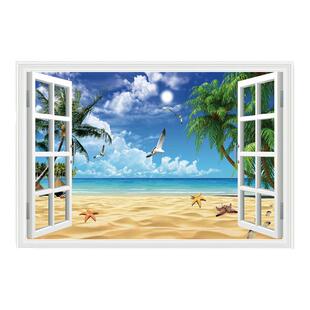 风景画3D假窗自粘墙贴纸画海报客厅贴纸壁画玻璃贴画墙面遮丑防水