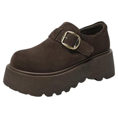 千百度全包勃肯鞋女款秋冬2025新款单鞋休闲鞋厚底乐福鞋加绒棉鞋