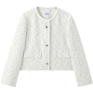 太平鸟珍珠小香外套花纱肌理法式优雅合体箱型显瘦短外套女