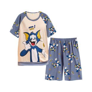 夏季女士睡衣纯棉短袖卡通加肥加大码胖MM200斤特大码家居服套装3