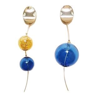 原创高级感镜面耳钉不对称撞色玻璃球气泡长款小众耳环ins港风女