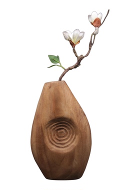 原木纯手工禅意木雕花瓶摆件