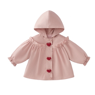 [远红外锁温]女童春秋外套小童加绒粉色开衫宝宝童装儿童连帽衣服
