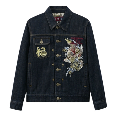 ONIARAI/鬼洗25春夏泥棒蓝福气莽莽绣花牛仔男式休闲夹克 N340210