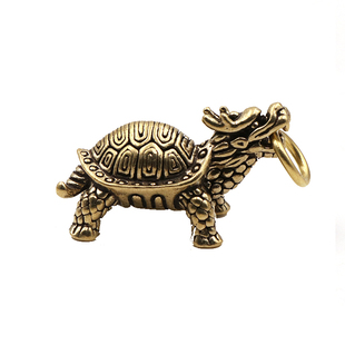 复古纯铜圣兽龙头玄武黄铜实心乌龟挂件镇纸招财汽车钥匙扣挂坠