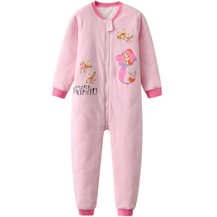 儿童连体衣秋冬加厚款夹棉睡袋纯棉男童大童防踢睡衣冬季保暖女童