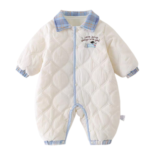 婴儿夹棉连体衣宝宝冬季衣服加绒保暖冬装幼儿棉服小月龄外出爬服