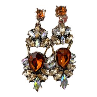 宫廷风夸张水钻耳环vintage做旧风法式复古新中式耳饰ins气质耳钉