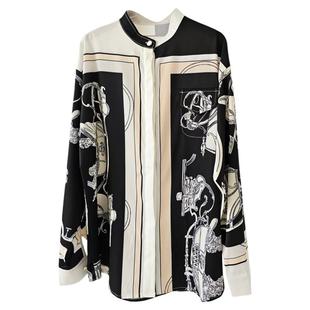 南油高定法式复古老钱风马车链条印花衬衫女早秋宽松显瘦衬衣上衣