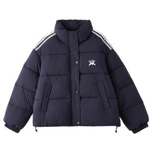 三福棉服女2025新款冬季蕾丝杠条棉衣立领宽松棉袄外套女装844715