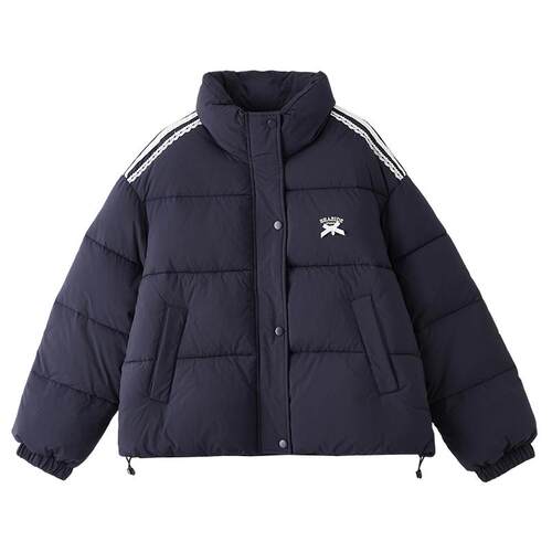 三福棉服女2025新款冬季蕾丝杠条棉衣立领宽松棉袄外套女装844715