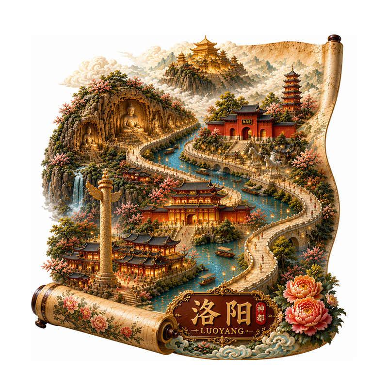 洛阳龙门石窟老君山金属冰箱贴