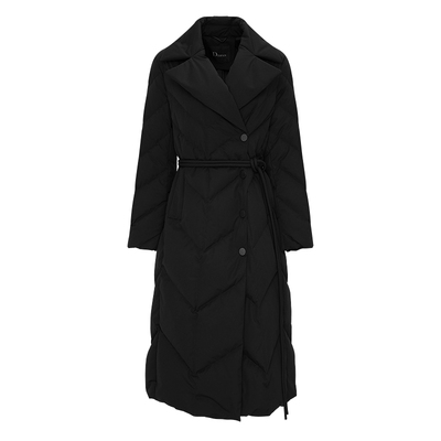 IDPAN西装领长款羽绒服黑色极简高智感利落显瘦外套2025冬季新款