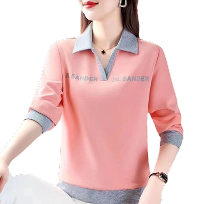 秋季显瘦POLO领长袖印花T恤