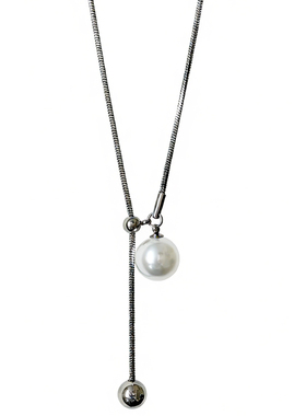 大米饰品】轻奢秋冬白色珍珠抽拉蛇骨长项链2025新款爆款毛衣链女