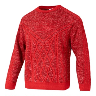 阿迪达斯三叶草红色毛衣男装马年新年款运动卫衣圆领套头衫KT0693