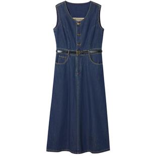 [环保系列]诗篇专选简约圆领皮带收腰牛仔背心裙连衣裙夏款