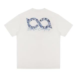 BIPOLAR美式复古贴布绣碎花短袖t恤女夏季宽松街头情侣圆领上衣