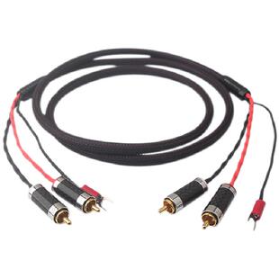 美国声弦唱臂信号线6N无氧铜双莲花带地线LP黑胶RCA唱机音频线